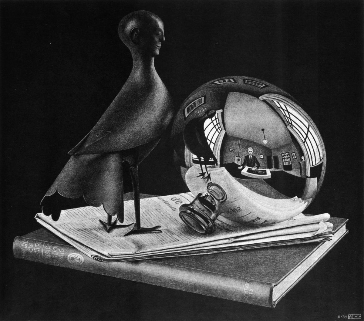 artistescher's tweet image. Still Life with Spherical Mirror #artbots #escher