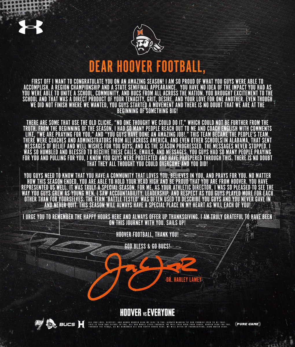 HooverAthletics's tweet photo. A message for @BucsFootball https://t.co/YxUHJqUh0r