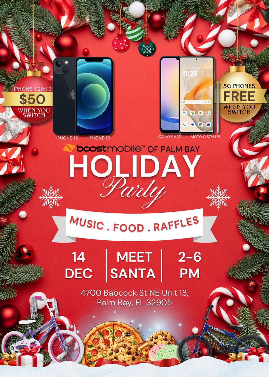 BoostMobileFP's tweet image. Free Photos With Santa + Free Presents &amp;amp; More By Boost Mobile‼️⛄️🎅🎄🎁🚲💨

🎟️🎁 🎅📸🍕🍿 Free Photos With Santa / Free Toys / Free Food /
Free Raffles &amp;amp; More 🎟️🎁 🎅📸🍕🍿

 ⏰⏳ 🗓 December 14TH 2PM-6PM 🗓 ⏰⏳

👉🏼 4700 Babcock St NE Unit 18, Palm Bay, FL 32905