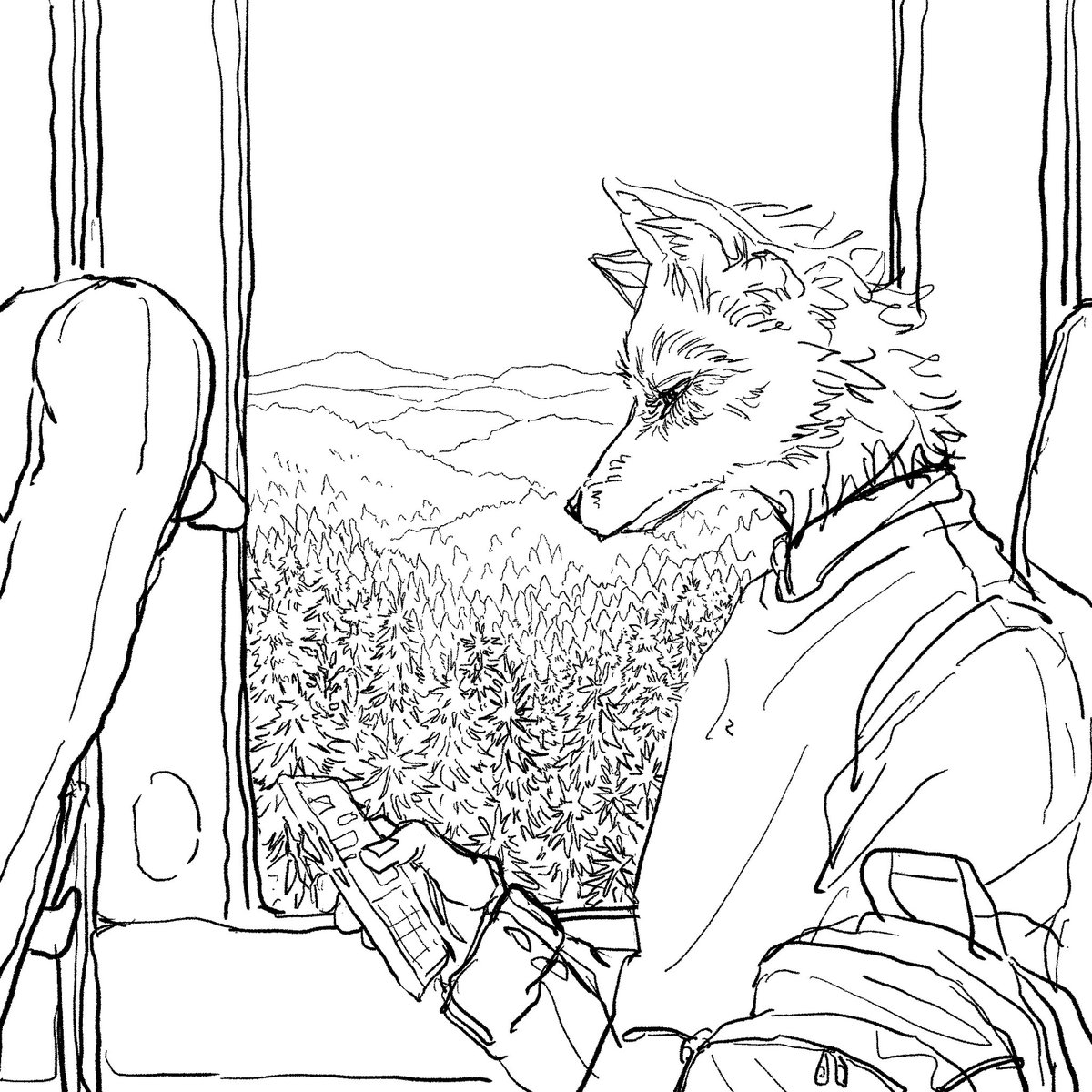 バスに揺られながら描いた絵。線がふにゃふにゃ 