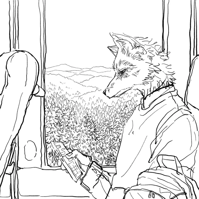 バスに揺られながら描いた絵。線がふにゃふにゃ 