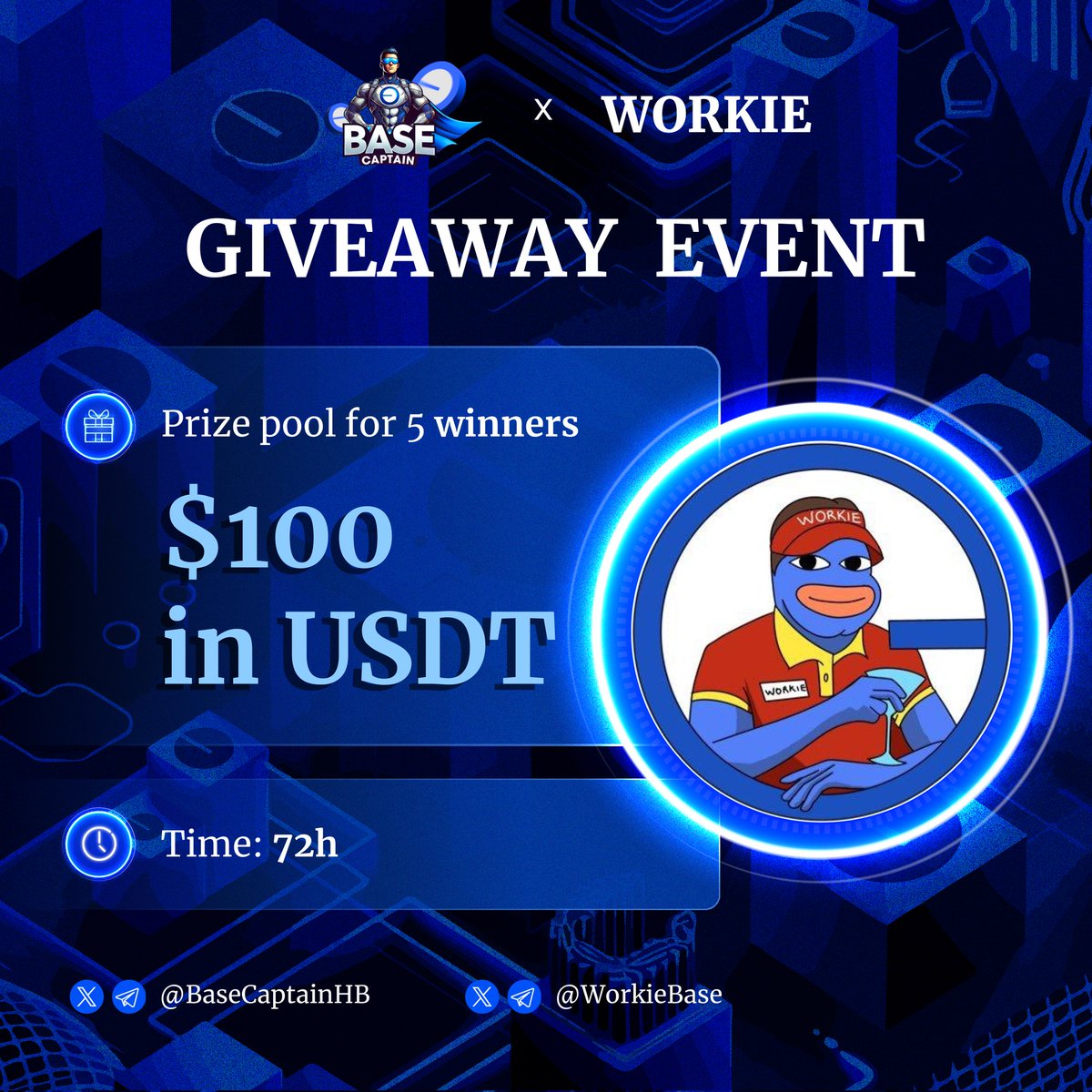 BaseCaptainHB's tweet photo. 🔔 GIVEAWAY EVENT 🚀

🎁 Prize pool for 5 winners
$100 in USDT

✔️ To Enter:
1️⃣ Follow @BaseCaptainHB &amp; @WorkieBase 
2️⃣ ❤️, 🔄, tag 3 friends

⏳ 72h

#Base #Giveaway #Airdrop $WORKIE https://t.co/IErPDrq7L8