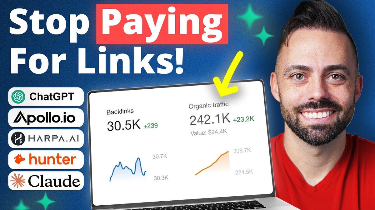 Just watched this great video from Adam Enfroy shares how to use AI tools like ChatGPT to build backlinks, boost website authority, and drive traffic. He covers finding opportunities, outreach, guest posting, and HARO, emphasizing value exchange, relationship building, and
