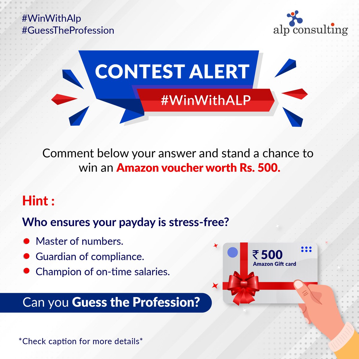 Contest_In (@contest_in) on Twitter photo Comment with the correct answer & win an #Amazon voucher worth Rs.500.
All you have to do is -
1) Follow <a href="/Alp_Corporate/">Alp Consulting</a>
2) tag 3 people
3) Include the #WinWithALP in the comments
4) Last day- 30 Nov Comment with the correct answer & win an #Amazon voucher worth Rs.500.
All you have to do is -
1) Follow <a href="/Alp_Corporate/">Alp Consulting</a>
2) tag 3 people
3) Include the #WinWithALP in the comments
4) Last day- 30 Nov