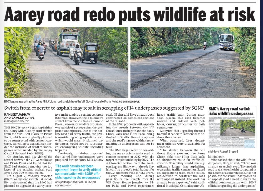 Ranjeet Shamal Bajirao Jadhav (@ranjeetnature) on Twitter photo Aarey Road repairs puts wildlife at risk.
mid-day.com/mumbai/mumbai-…
#aarey
<a href="/mid_day/">Mid Day</a> <a href="/SachinKalbag/">Sachin Kalbag</a> <a href="/SanjeevScribe/">Sanjeev Shivadekar</a> <a href="/rajtoday/">Rajendra B. Aklekar</a> <a href="/PrajaktaKasale/">Prajakta Kasale</a> <a href="/diptivsingh/">Dipti Singh</a> <a href="/sameerreporter/">Sameer Surve</a> <a href="/MahaForest/">Maha Forest Official</a> <a href="/moefcc/">MoEF&CC</a> Aarey Road repairs puts wildlife at risk.
mid-day.com/mumbai/mumbai-…
#aarey
<a href="/mid_day/">Mid Day</a> <a href="/SachinKalbag/">Sachin Kalbag</a> <a href="/SanjeevScribe/">Sanjeev Shivadekar</a> <a href="/rajtoday/">Rajendra B. Aklekar</a> <a href="/PrajaktaKasale/">Prajakta Kasale</a> <a href="/diptivsingh/">Dipti Singh</a> <a href="/sameerreporter/">Sameer Surve</a> <a href="/MahaForest/">Maha Forest Official</a> <a href="/moefcc/">MoEF&CC</a>