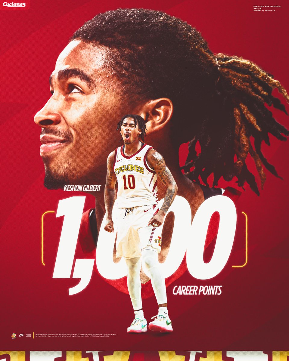 Another one!

That's 1,000 for Keshon Gilbert!

#Cyclones | #C5C | <a href="/kg2times/">Ke 🖤...</a>