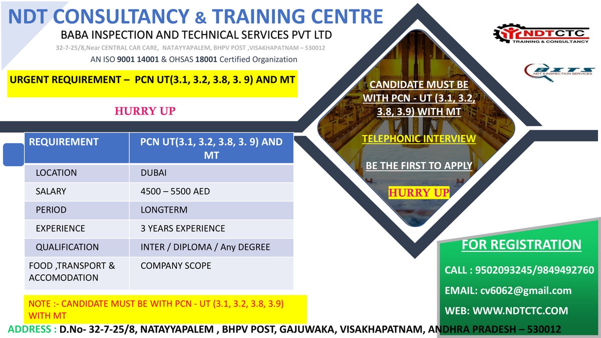 NDTCTC_'s tweet photo. Join with us using this links to get NDT requirements
Whatsapp
https://t.co/kVF3781m9p
https://t.co/cPgFDergQy
contact number +91 9502093245 / 9849492760 / 9676361656
mail Id cv6062@gmail.com ( mention for what position you are applying )
#onlinetraining
#ndttraining https://t.co/ggu14M3atk