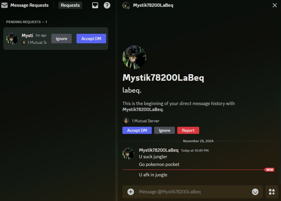 LootingPleaseW8's tweet photo. When you mute a toxic player and they go out of their way to find you in the game's discord and trash talk you in PM during the game. Weird how these people are always performing the worst.
@PredecessorGame We need better Toxicity management :) https://t.co/NTKzcVjc95