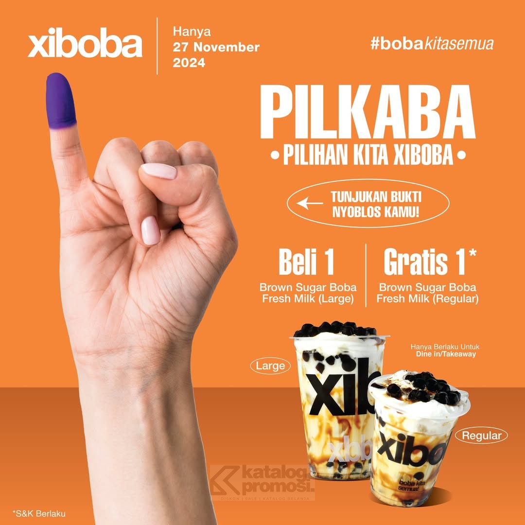 katalogpromosi's tweet image. 🎉 PILKABA (Pilihan Kita XIBOBA)! Dapatkan BUY 1 GET 1 FREE dan Gratis Brown Sugar Boba Fresh Milk hanya pada 27 Nov! Tunjukin tinta di jarimu dan nikmati boba spesial! 🧋
katalogpromosi.com/promo-xiboba-s…

 #XIBOBAPromo #PilkadaPromo #BrownSugarBoba #BobaSeru