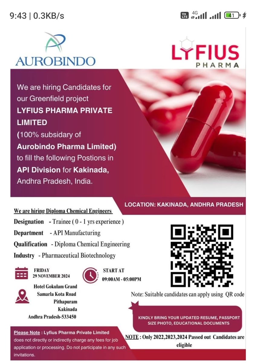 Aravelli_1003's tweet photo. Openings at #Aurobindo ( #Lyfius) pharma
Job Location : #Kakinada https://t.co/TfYupOQ8zF