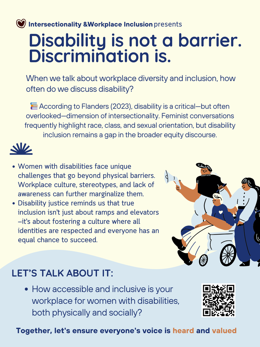 HuskNihilus's tweet photo. 🤔Question of the day: How accessible and inclusive is your workplace for women with disabilities, both physically and socially? 
#Intersectionality  #Feminism #workplace  #equity #feminist  #empoweringwomen  #RaiseYourVoice https://t.co/cuDwQD6T9F