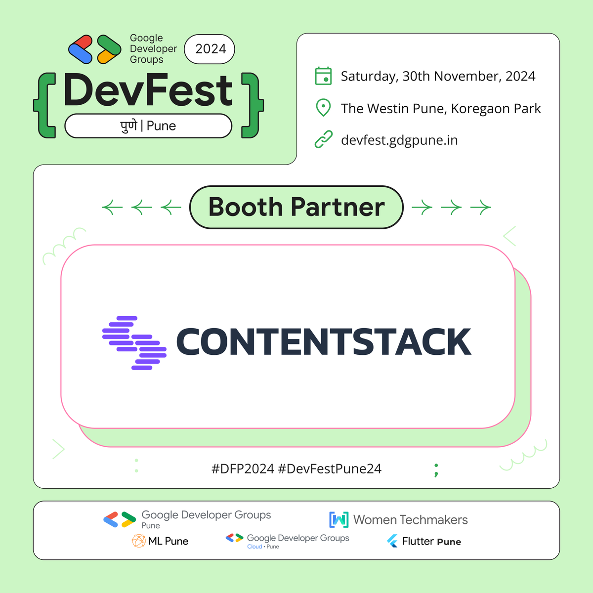GDGPune's tweet photo. Join us at the Contentstack booth at DevFest Pune 2024🥳
More info: https://t.co/CbEALEIynt
Don't miss this opportunity to elevate your digital experience game!
#DevFestPune #DFP2024 #GDGPune #WTMPune #Contentstack https://t.co/I12KnIgan8