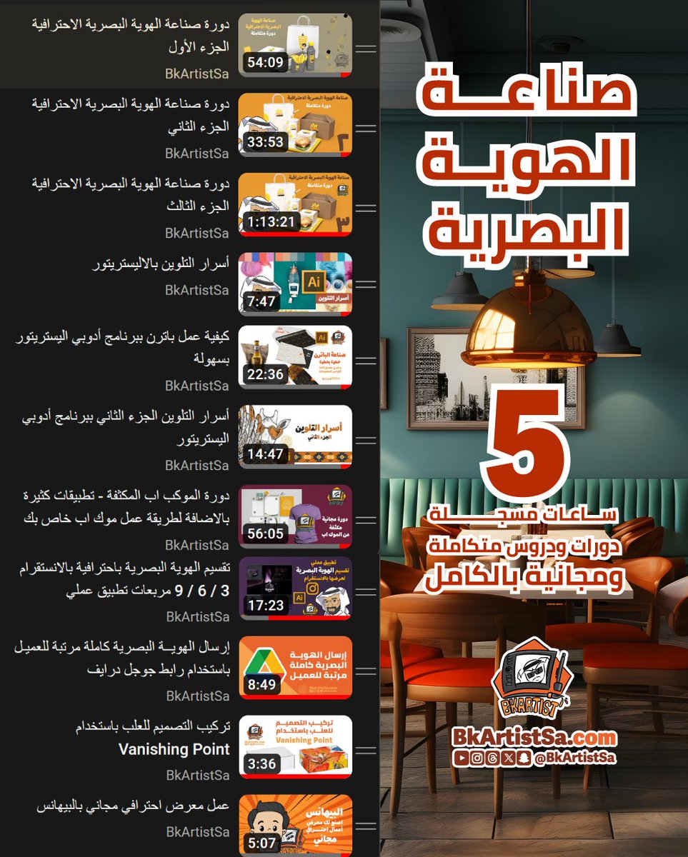 bkartistSA's tweet photo. مجاناً بالكامل
صناعة الهوية البصرية
خمسة ساعات تعليمية مكثفة
وبأسلوب سهل وبسيط
لمتابعة محتوى القائمة من هنا 
https://t.co/96g0rlzCNG https://t.co/w49tGFssA2