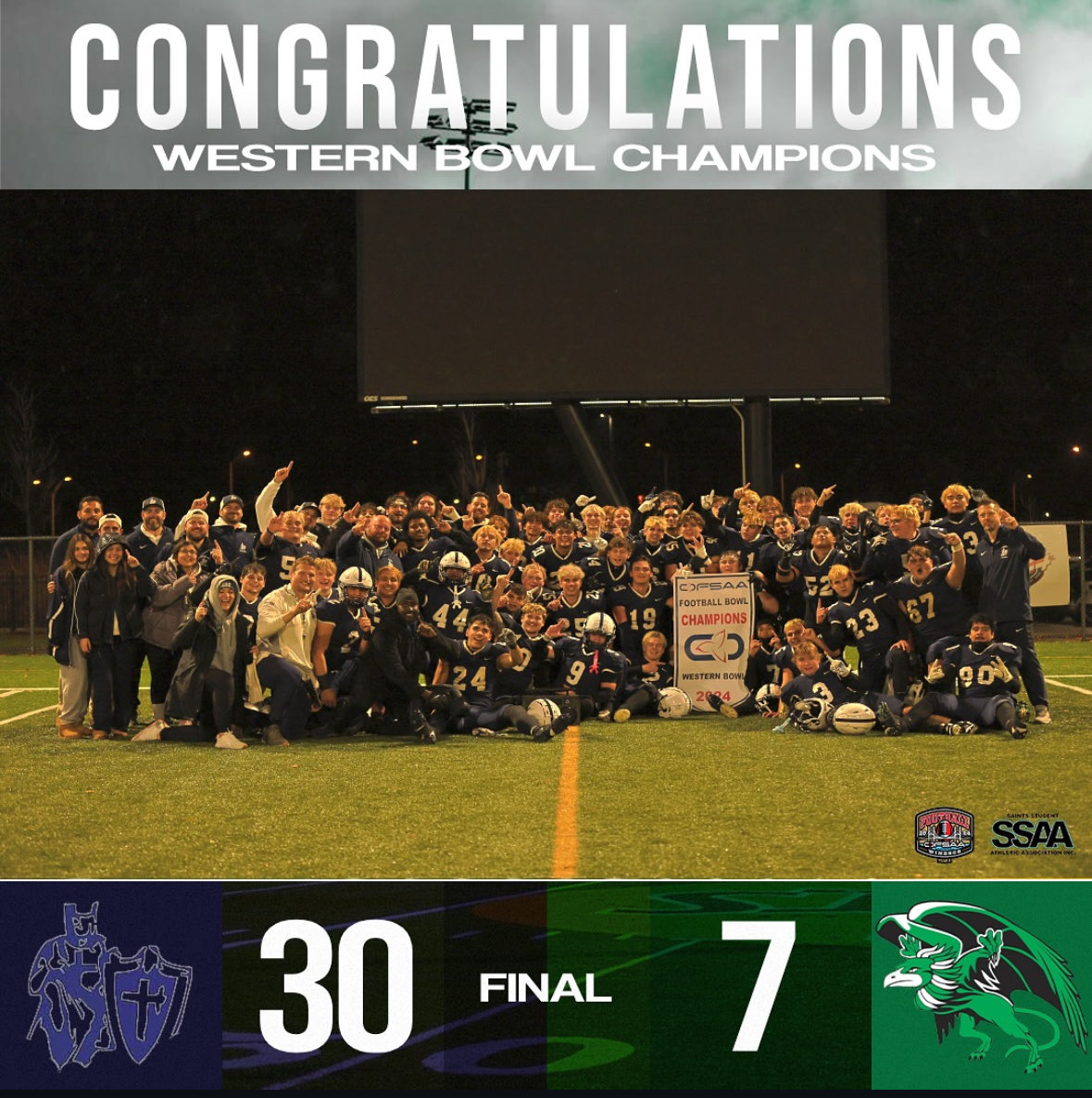 A tremendous win over an always tough hometown team.   Congrats to the CCH Crusader football team.   What an impressive physical performance that was!   Wow.