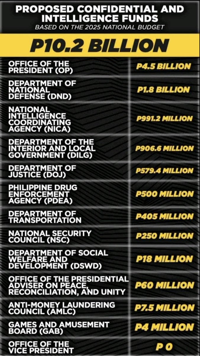 BothanPhl's tweet photo. Total Intelligence and Confidential Funds of the Office of the President is 4.5 billion, divided by 365 days, 12.3 million per day!! Make it make sense @bongbongmarcos @SpeakerMartinPH @HouseofRepsPH 

#Accountability #ExplainYourselves https://t.co/s5drcjAmtk