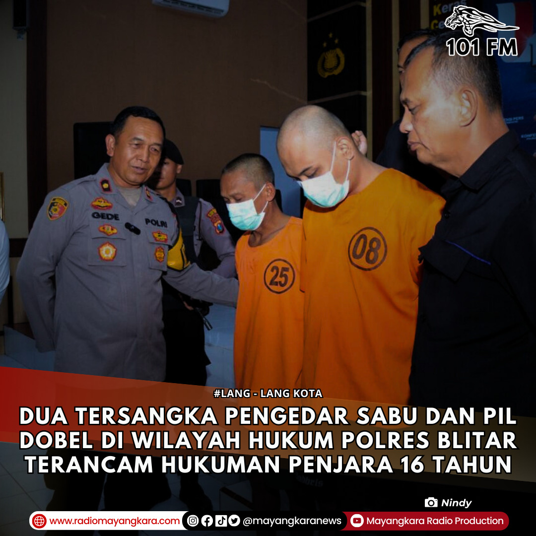Dua tersangka pengedar sabu dan pil dobel di wilayah hukum Polres Blitar Kota Blitar terancam hukuman penjara 16 tahun. 
instagram.com/p/DC0Nz-Oy4s0/…