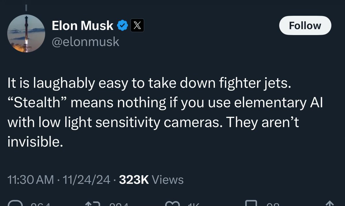 Does...he think the problem is visibly *seeing* a stealth fighter?!?
