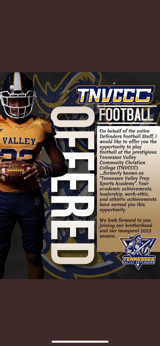 Tdotts8's tweet photo. @tnvpsa ⭕️ffered thank you for this opportunity @AdrianA14341147🙏🏾AGTG🔵🟡
@Qb_Architect @LB_Technician @One11Recruiting @ALPrepStars @gobigrecruiting @hs_footballguru @PrepRedzone https://t.co/XTdZ44BRPc
