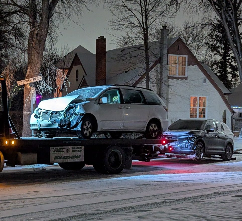 Another one at Cambridge and Dorchester this evening. This could have been prevented with some proactive speed reductions. Collisions like this should not be happening on small residential roads. #winnipeg #wpgpoli