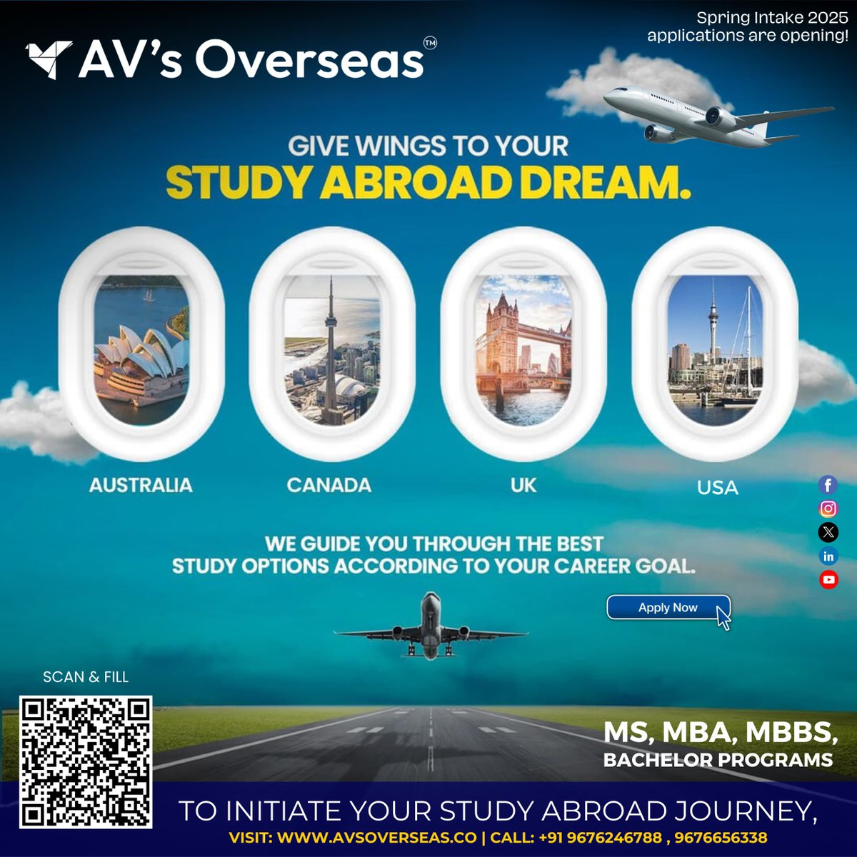 avs_overseas's tweet photo. AV's Overseas Spring Intake 2025 Applications Ready to study in Australia, Canada, the UK, or the US 

👉 VISIT: https://t.co/WEJlj094Y7
📞 CALL: +91 9676246788, 9676656338

#AVOverseas #StudyAbroad #SpringIntake2025 https://t.co/A3A65Ca8QS