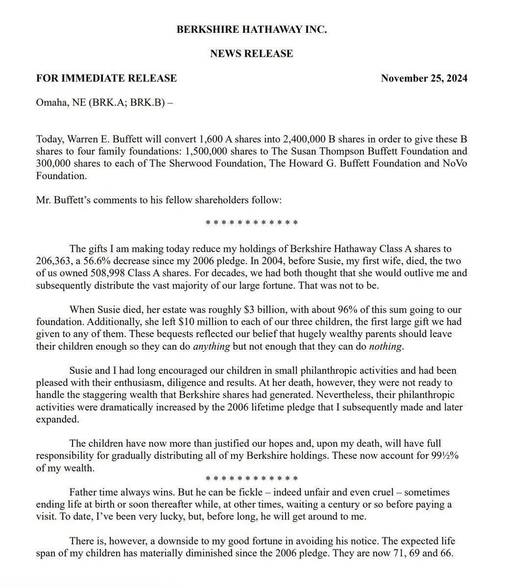 Warren Buffett who is currently the 7th richest person in the world worth $150,000,000,000.00 just sent out this letter explaining his thoughts on distributing his wealth after he passes away

A thread 🧵⬇️