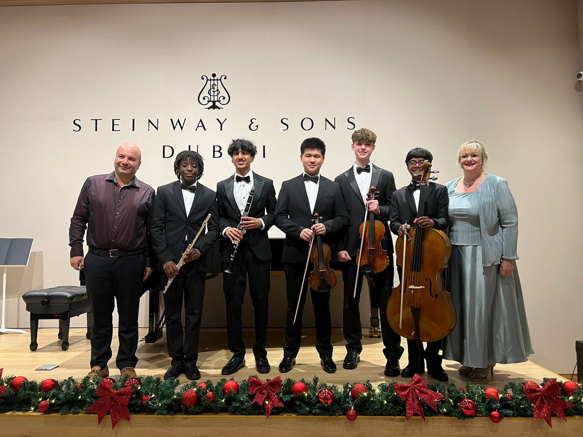 BSAKmusic's tweet photo. On Saturday evening, Ben, Jiaming, Kenodh, Munachi and Viraj had the honour of performing at the Steinway Hall in Dubai. It was an amazing experience for all and they wowed the audience with their musicianship, passion and professionalism. We are very proud! @BSAKheadmaster https://t.co/PE5N1IsKRP