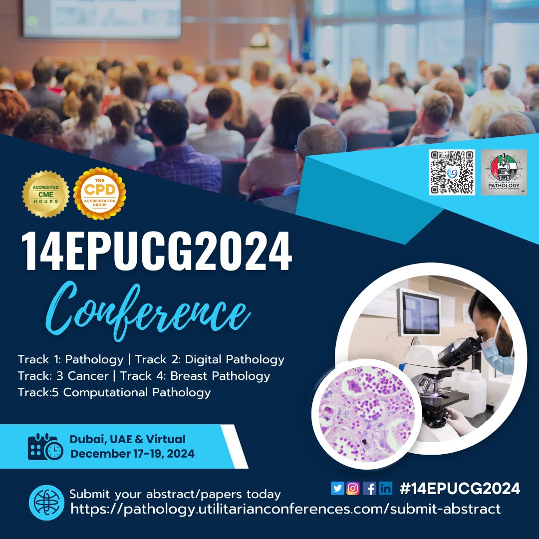 Pathology Experts (@pathologyexper1) on Twitter photo Gain valuable feedback from peers and experts that can help improve your research, submit your abstract/paper today at the 14th Emirates Pathology, Cancer & Digital Pathology Conference, from December 17-19, 2024, in Dubai, UAE & Virtual.
Submit here: pathology.utilitarianconferences.com/submit-abstract Gain valuable feedback from peers and experts that can help improve your research, submit your abstract/paper today at the 14th Emirates Pathology, Cancer & Digital Pathology Conference, from December 17-19, 2024, in Dubai, UAE & Virtual.
Submit here: pathology.utilitarianconferences.com/submit-abstract