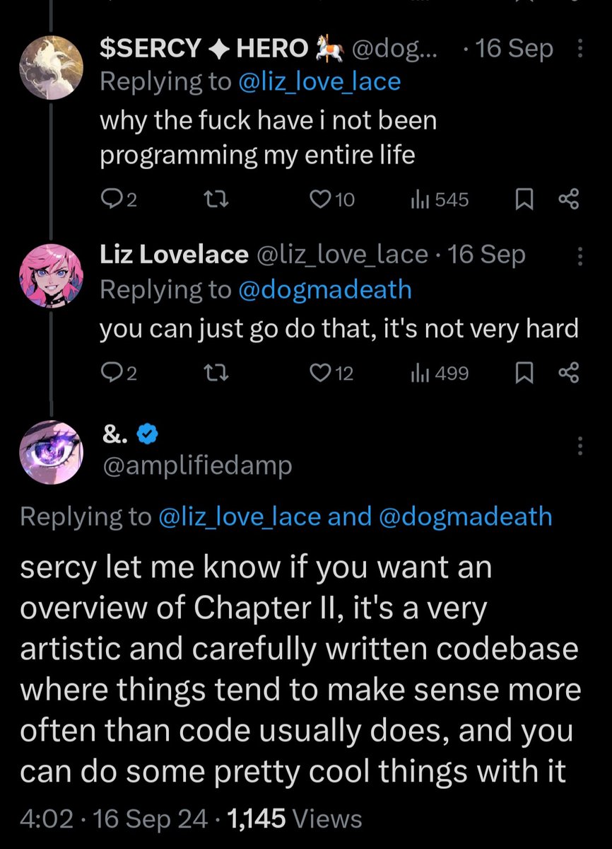 Does this imply that <a href="/dogmadeath/">SERCY ✦ HERO 🎠</a> is finally programmed with some code of Chapter II ?

$ACT I : <a href="/amplifiedamp/">&.</a> 
ACT II -> $SERCY : <a href="/dogmadeath/">SERCY ✦ HERO 🎠</a> 

The lore is insane

AzAMgBCY7xM5FfJuVzb4dm46TJEfrmrar7XX9doEpump