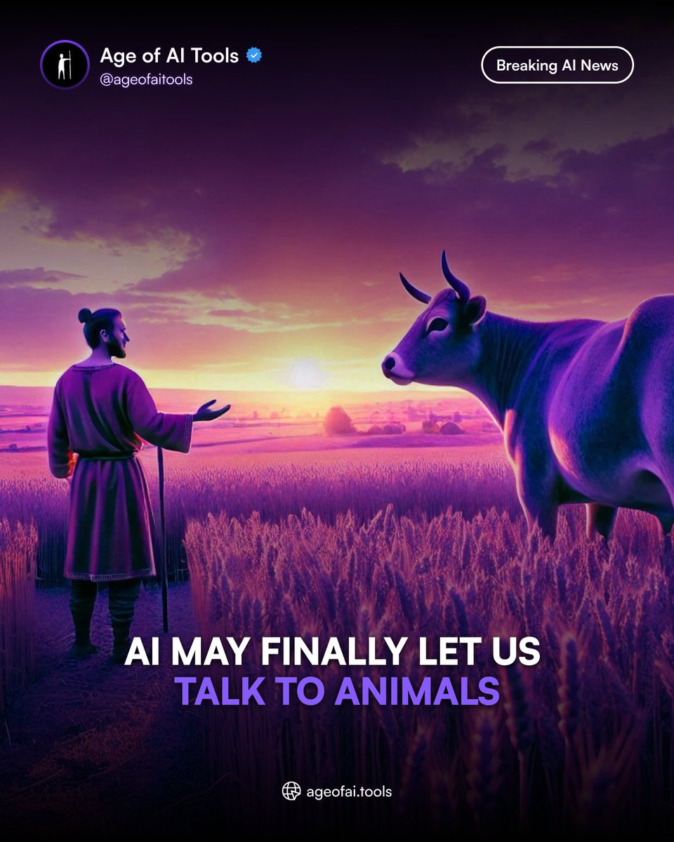 ageofaitools's tweet photo. 🐾 Imagine having a conversation with your dog or decoding the songs of whales!
Artificial Intelligence is taking us one step closer to breaking the language barrier with animals.
#AIandAnimals #ConservationTech #ScienceNews #Ageofaitools https://t.co/Zq9R38t3i2