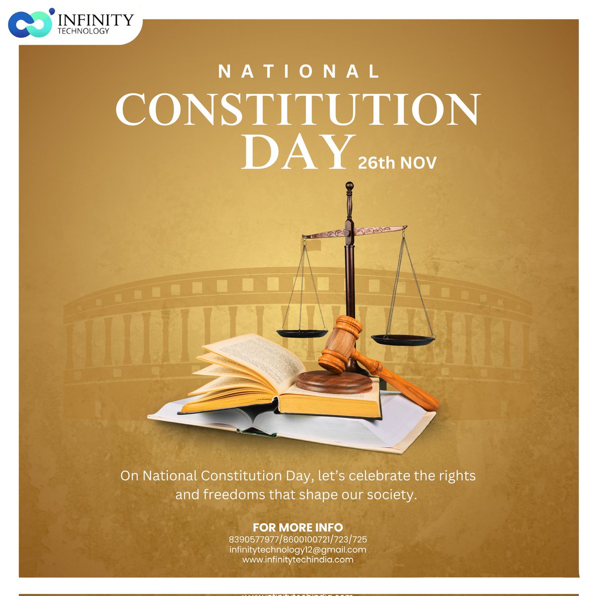 anandswami79913's tweet photo. On this #NationalConstitutionDay, let's celebrate the foundation of our democracy and the spirit of unity it embodies. #InfinityTechnology stands committed to fostering a technologically advanced and inclusive India, upholding the values enshrined in our Constitution. https://t.co/bkrnbTdU8y