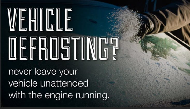 Please do not leave your car unattended whilst defrosting it. Not only is it an offence but if your car is subsequently stolen you will likely find your insurance company refuses to pay out.