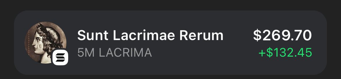 1 $SOL TO 100 #SOL CHALLENGE:
4nLYUvuKSUGnBCsvqxXdkigtz41JqQgrkYYTLdNbpump
#Lacrima. 50K MCAP: The world's first coin with an encrypted story with #ai
New meta.New trend.First #coin
$pnut $act $lester $Clark $met $uro $rif #mustard #chillguy $kacy $GOAT 
Remember.