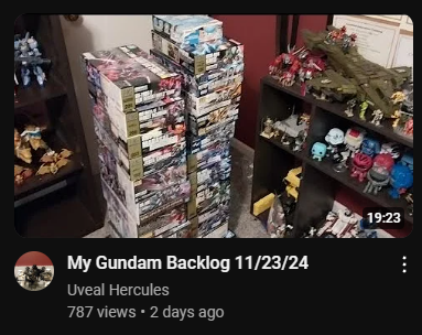 DeltyThe73rd's tweet photo. respectfully why would i watch a video about other people's gundam backlogs when i could just turn around and face the fact that i bought too much and oh god oh fuck it's consuming me https://t.co/lbvDj7ooqL