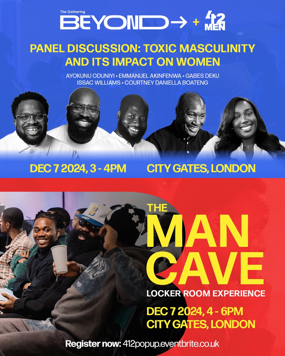 🗣️4:12 POP UP!

Next saturday we have a conversation with our women on all things 'toxic masculinity' and its affects on women.

AND

we have a Mancave, just for the men to unpack, grow, heal in community.  

GET YOUR TICKETS 👇
412popup.eventbrite.co.uk