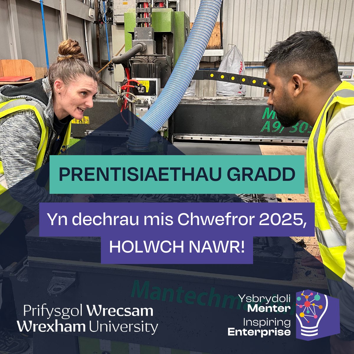 🌟 Grymuso Eich Gweithlu gyda Phrentisiaethau Gradd! 🌟
Mae Prifysgol Wrecsam yn cynnig Prentisiaethau Gradd wedi'u hariannu'n llawn yn dechrau ym mis Chwefror 2025! Nifer cyfyngedig o leoedd ar gael – Cysylltwch â Chloe Huxley: Chloe.Huxley@wrexham.ac.uk