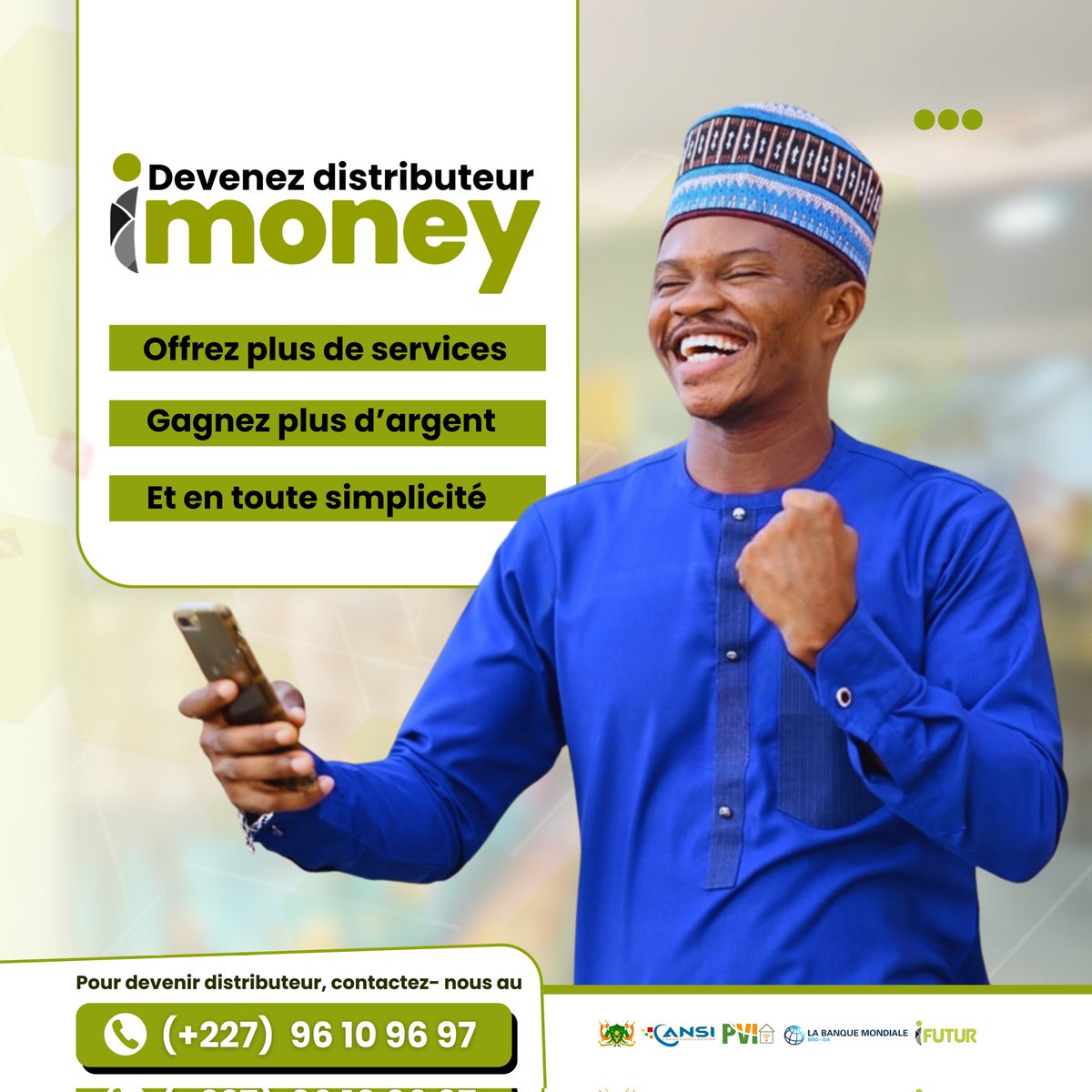 iPayMoneyy's tweet photo. ➡️ Procurez-vous d'un TPE (subventionné)
➡️ Rejoignez notre large réseau de distributeurs
➡️ Offrez davantage de services
➡️ Et gagnez plus d'argent

C'est simple !

📞 (227) 96 10 96 97 https://t.co/OpsgWr8dsX