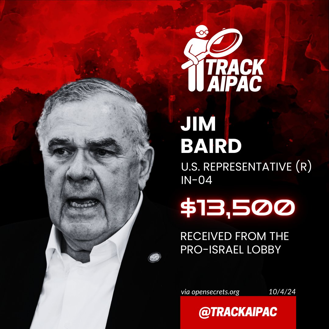 TrackAIPAC's tweet photo. @RepJimBaird Jim Baird is a cheap AIPAC stooge.
https://t.co/gzhlEP34uf https://t.co/5hsVuYssbO