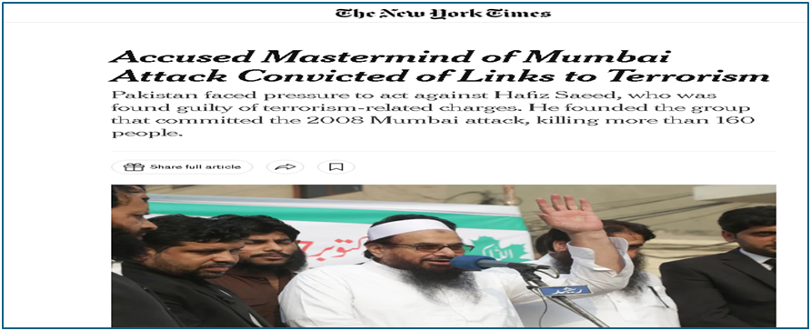 RuhaanaM's tweet photo. Hafiz Saeed, the mastermind behind the Mumbai attacks, convicted for his links to terrorism. Yet, Pakistan continues to protect him. Pakistan must face consequences for sheltering terrorists.#NeverForget2611 https://t.co/t2GJSAA8QC