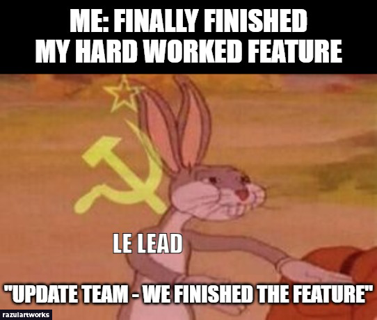 razulartworks's tweet photo. Damn Lead always taking the credit - Oh wait, I am the lead 🙃🧐 f's

#credit #bugs #dev #razulartworks #razul #dev #vfx #unreal #unity https://t.co/oK2gsj8ZLp