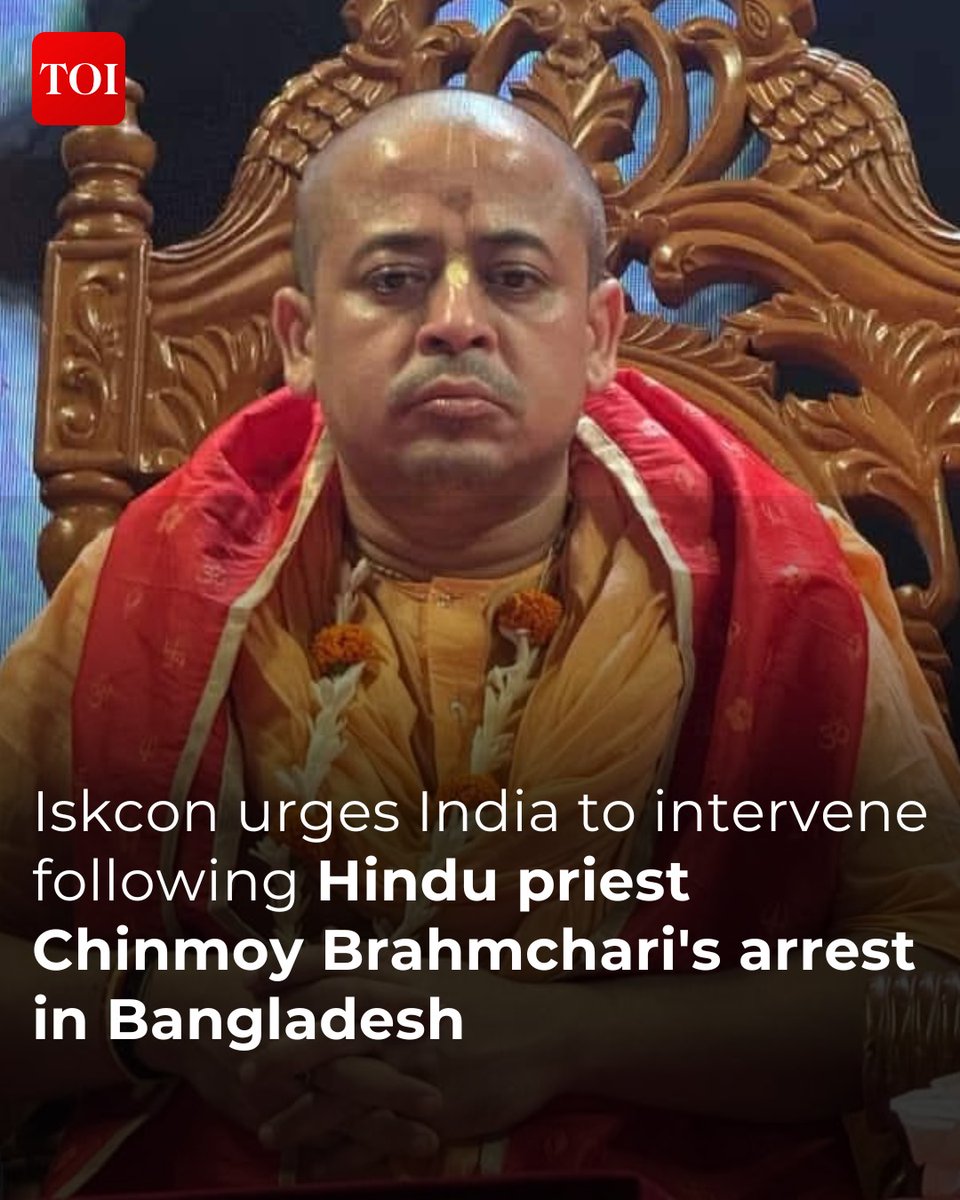 The International Society for Krishna Consciousness (#Iskcon) has called upon India to take swift action and engage with Bangladesh for the release of their prominent priest #ChinmoyKrishnaDas, who was detained in #Bangladesh.

Iskcon has strongly denied allegations stating that