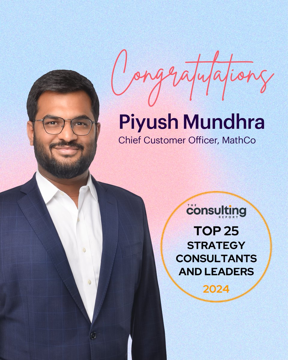 themathcompany's tweet photo. We're thrilled to announce that Piyush Mundhra, Chief Customer Officer, MathCo, has been named among "The Top 25 Strategy Consultants and Leaders of 2024" by The Consulting Report!
Congratulations, Piyush!
#MathCo #StrategyConsulting #ConsultingLeaders #ConsultingReport https://t.co/ladHycB62S