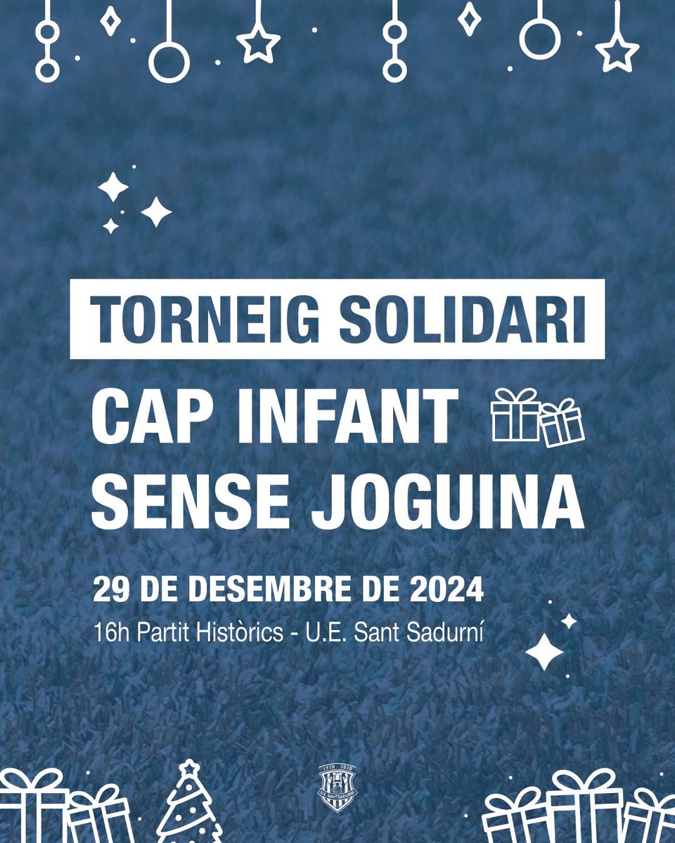 ✨⚽ Torneig Solidari CAP INFANT SENSE JOGUINA! 🎁✨

El 29/12, a les 16h, vine a gaudir del partit més especial de l’any: “Històrics” vs U.E. Sant Sadurní 💙

🎁 Entrada solidària: porta una joguina o una peça esportiva i ajuda’ns a regalar somriures als que més ho necessiten 🙌🏼
