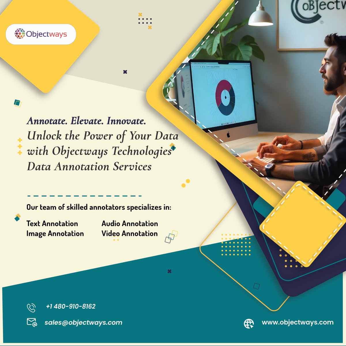 objectways's tweet image. High-quality data annotation is the foundation of successful AI and machine learning models. At Objectways Technologies, we provide expert Data Annotation Services to help you unlock the full potential of your data.
objectways.com/data-labeling
#dataannotationservices #imageannotation
