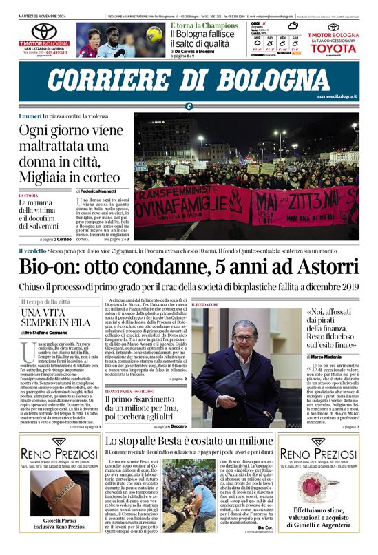 Buongiorno con la prima pagina del Corriere di Bologna