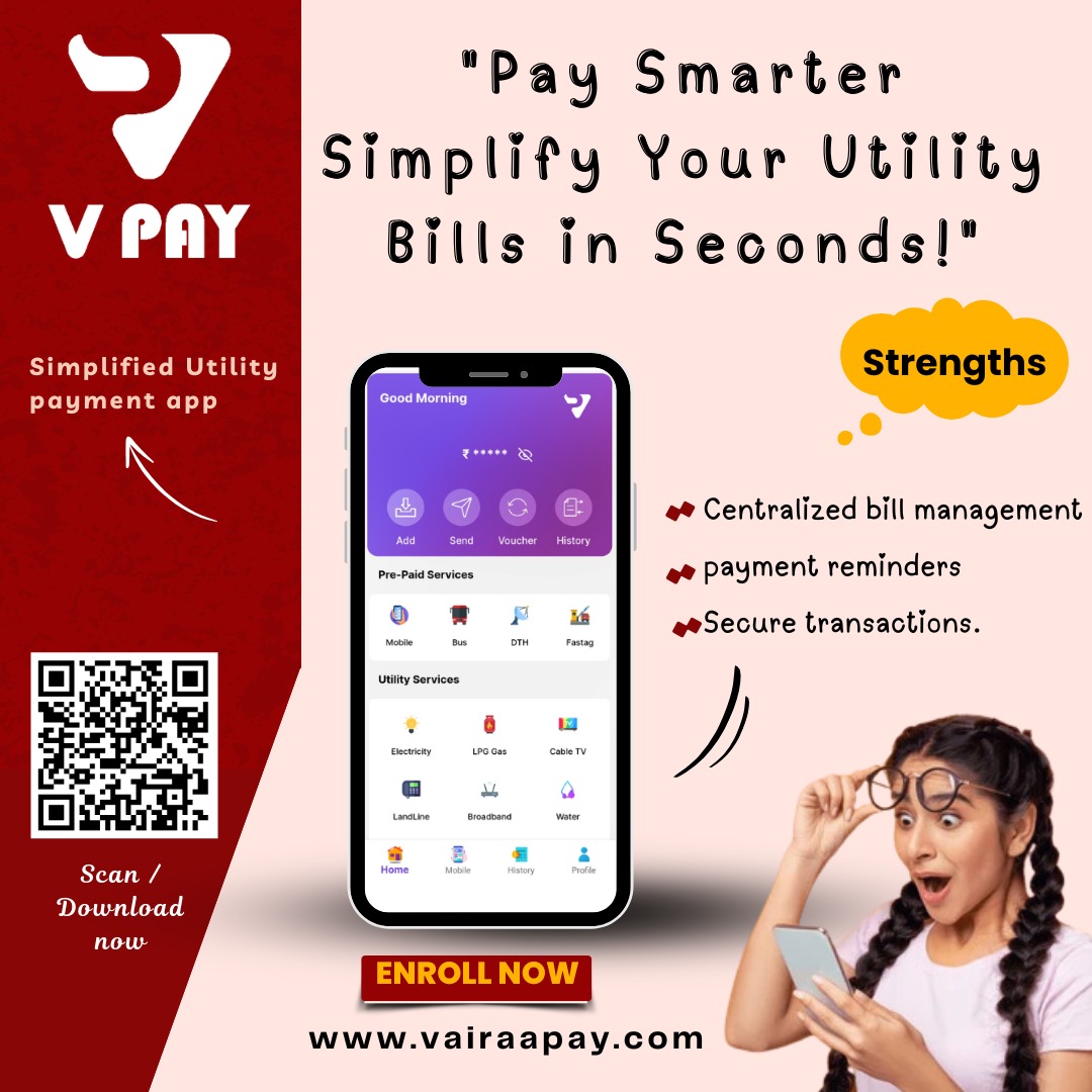 Vairaa_pay's tweet photo. Say goodbye to payment hassles and hello to seamless utility bill management with VPay!

📲 Simplify your life in seconds!
👉 Scan the QR code or visit https://t.co/CuGkYrEShY to Enroll Now!

💡 Experience the future of utility payments today!

#VPay #SimplifiedPayments https://t.co/xslheNHByU