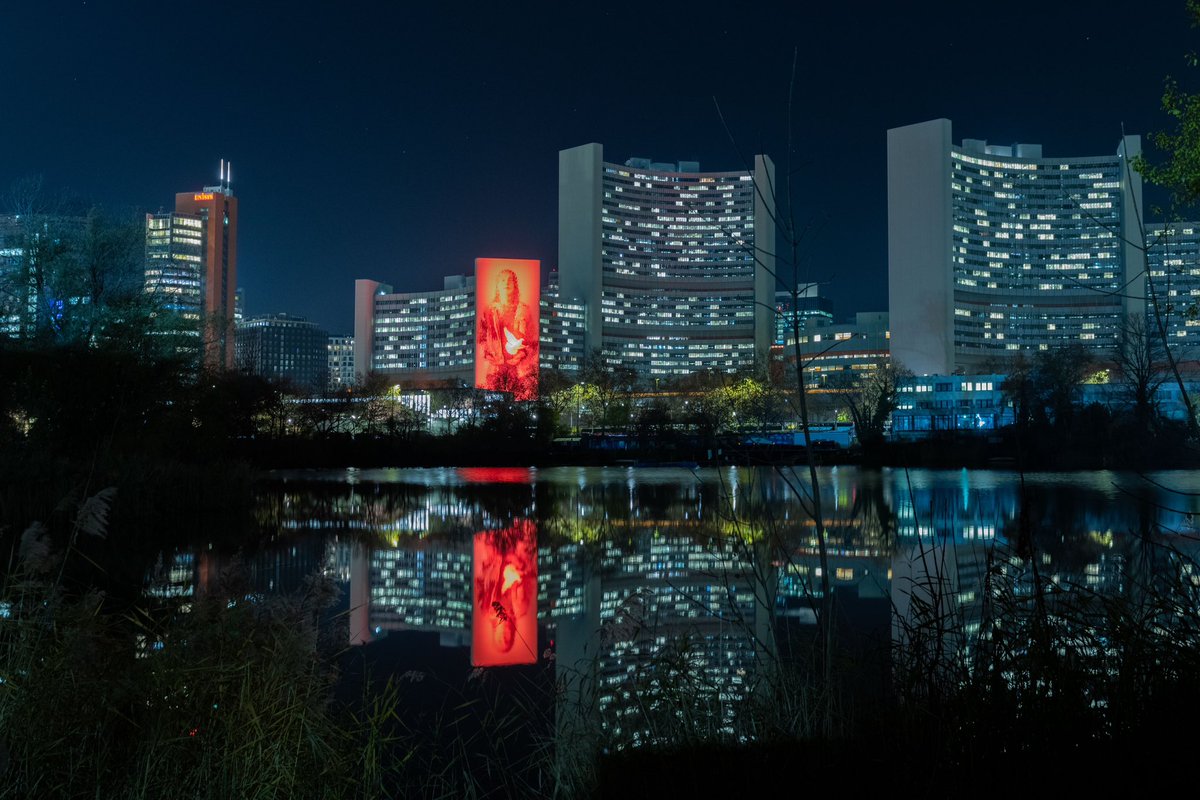 Tonight, and for the next #16Days, I am proud that <a href="/UN_Vienna/">UN Vienna</a> will light up in orange in solidarity with women and girls everywhere.
 
Our mural reminds us of the importance of empowering and listening to women as we work to create a world free from violence.

#OrangeTheWorld