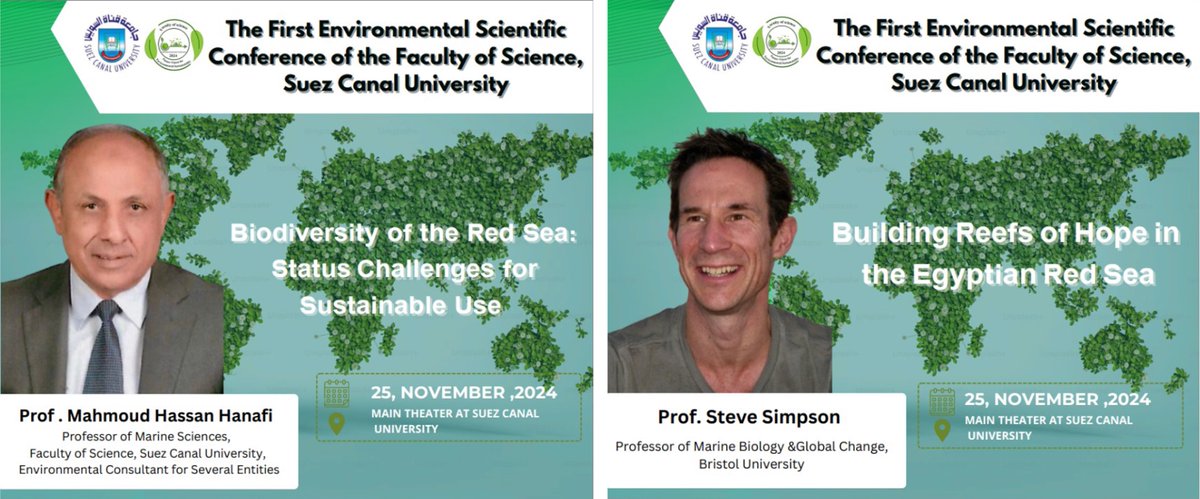 Prof. Steve Simpson (@drstevesimpson) on Twitter photo Honoured to speak at the First Environmental Scientific Conference <a href="/SuezCanalUniv/">جامعة قناة السويس Suez Canal University</a>, where <a href="/BristolUni/">University of Bristol</a> is collaborating on a range of coral reef conservation programmes. Delighted to share the stage with Prof Hanafi, who had the same supervisor (Prof. Andy Brand) as me <a href="/LivUni/">University of Liverpool</a>! Honoured to speak at the First Environmental Scientific Conference <a href="/SuezCanalUniv/">جامعة قناة السويس Suez Canal University</a>, where <a href="/BristolUni/">University of Bristol</a> is collaborating on a range of coral reef conservation programmes. Delighted to share the stage with Prof Hanafi, who had the same supervisor (Prof. Andy Brand) as me <a href="/LivUni/">University of Liverpool</a>!