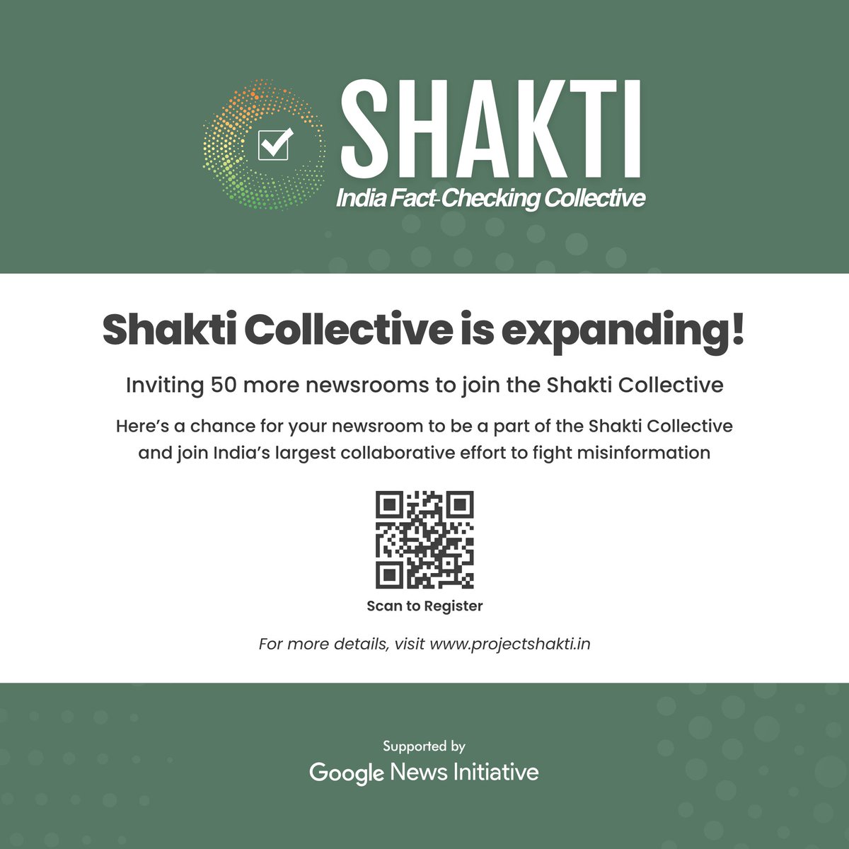 data_LEADS's tweet photo. 🚨 Big news! After a successful run during the general elections, #ShaktiCollective is growing —50 more newsrooms will join our fight against misinformation. 📰 Is your newsroom ready to collaborate?
👉 Apply now at https://t.co/OKQWRZz24t!
#TeamShakti | @GoogleNewsInit https://t.co/syfQfnpz7q