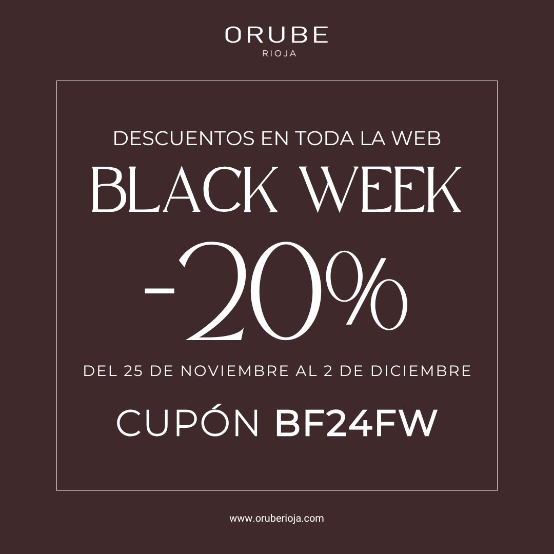 🍷 Vive la Black Week de Bodegas Orube y disfruta de un 20% de descuento en toda nuestra web.

🎉 Usa el cupón: BF24FW y brinda con nuestros vinos de Rioja Alavesa al mejor precio.

👉 Visita orube.com 

#Orube #RiojaAlavesa #BlackWeek #Vino

❗WINE IN MODERATION