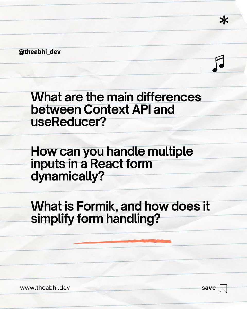 theabhi_dev's tweet image. React State & Forms Interview Prep! 💡 Review these must-know questions on Context API, useReducer, and form handling. Perfect for your next coding interview! 🚀 #ReactInterview #MERNChallenge